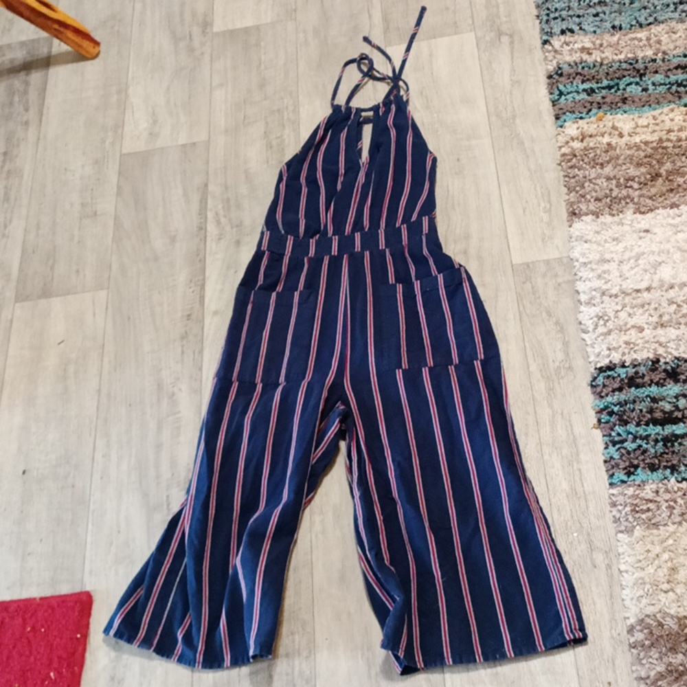 Womens Capri crop Romper 1pc red white blue knit sz XS UNIVERSAL THREAD - Picture 3 of 10